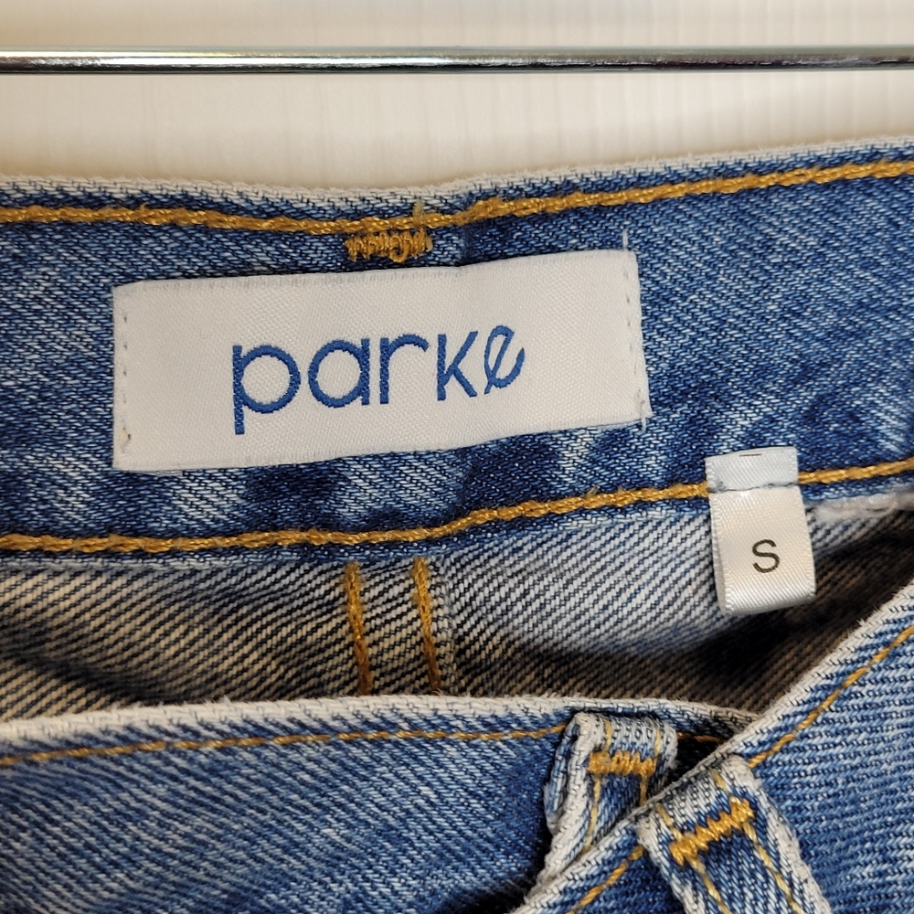 Parke Crossover Denim Shorts S Upcycled Levis Distressed - Picture 3 of 6
